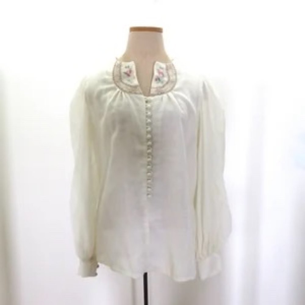 Vintage Peasant Blouse Embroidered Floral Boho Vintage Clothing 1970s Floral